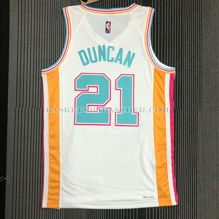 Maillot San Antonio Spurs Tim Duncan NO 21 Ville 2021-22 Blanc